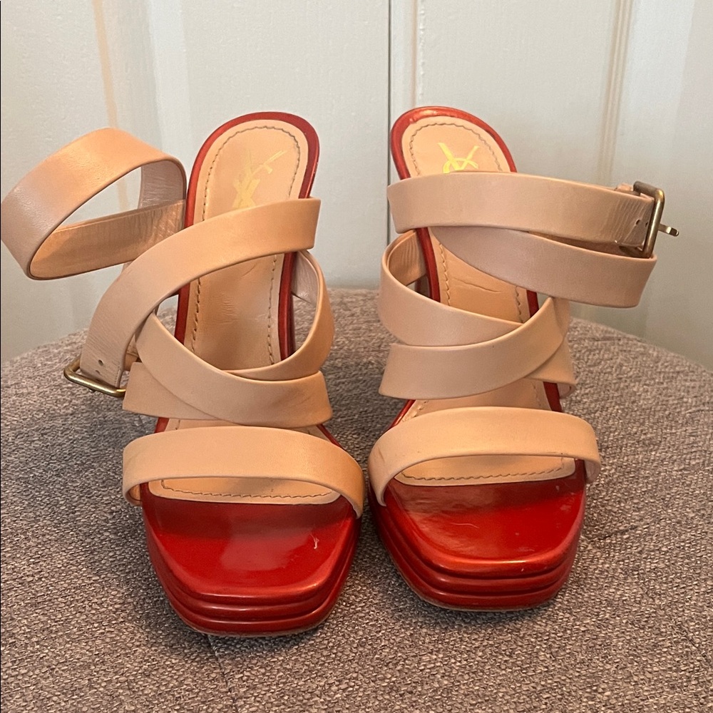 Authentic Yves Saint Laurent Beige and Red Heels